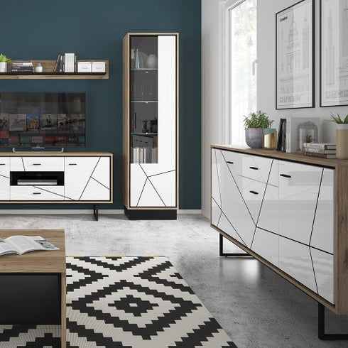Brolo 2 door 2 drawer TV unit With the walnut and dark panel finish